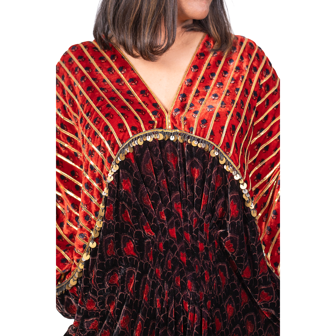 Mermaid Kaftan in Pure Silk Velvet Black