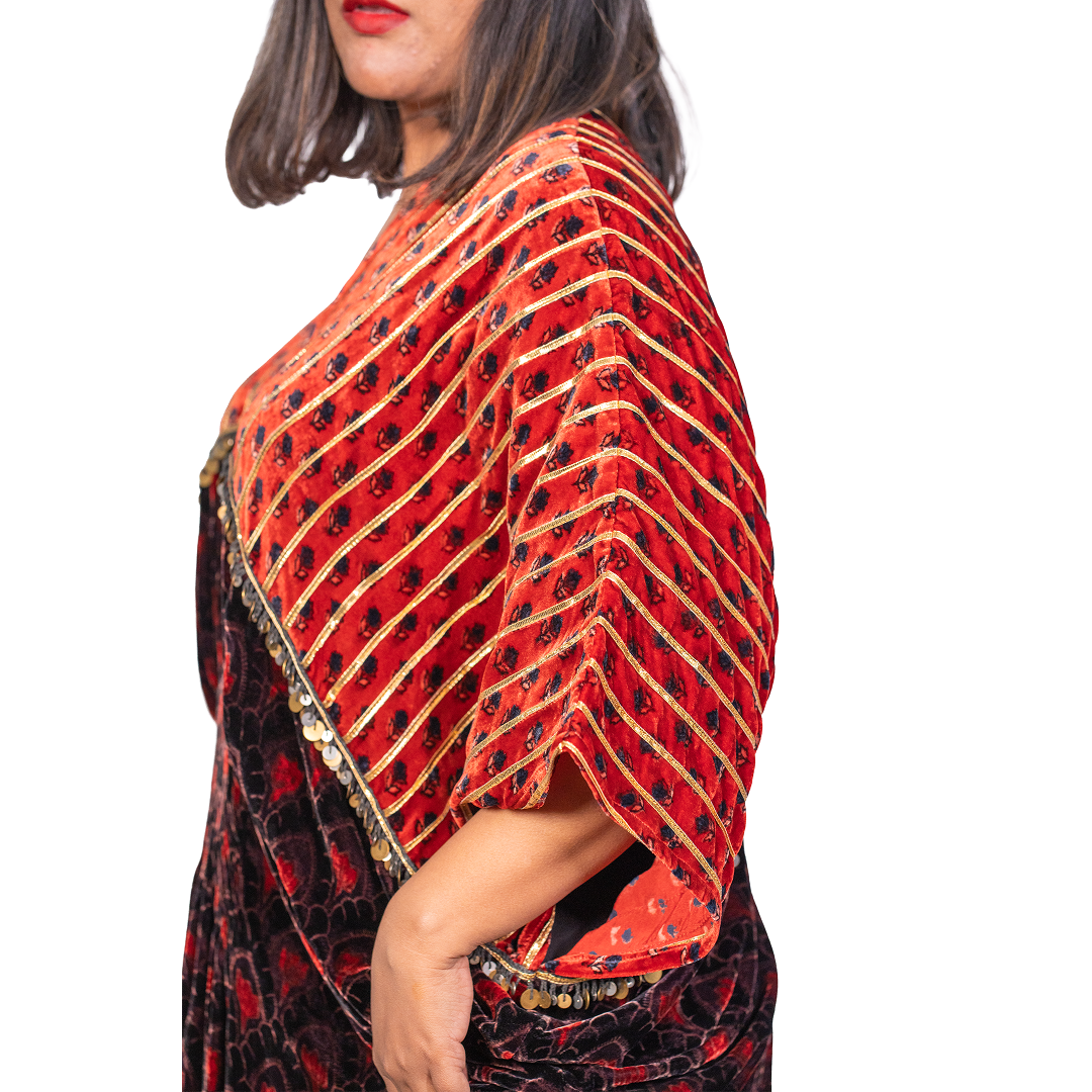 Mermaid Kaftan in Pure Silk Velvet Black